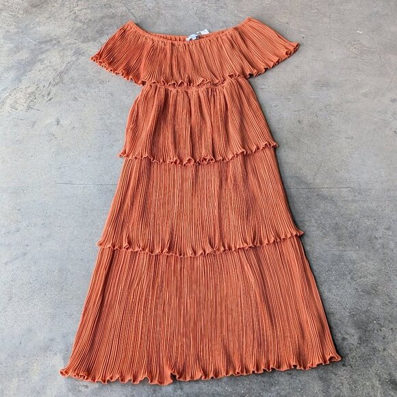 Baltic Born Zarra Spice Pleated Dress Maxi Orange medium NWT - Picture 3 of 9